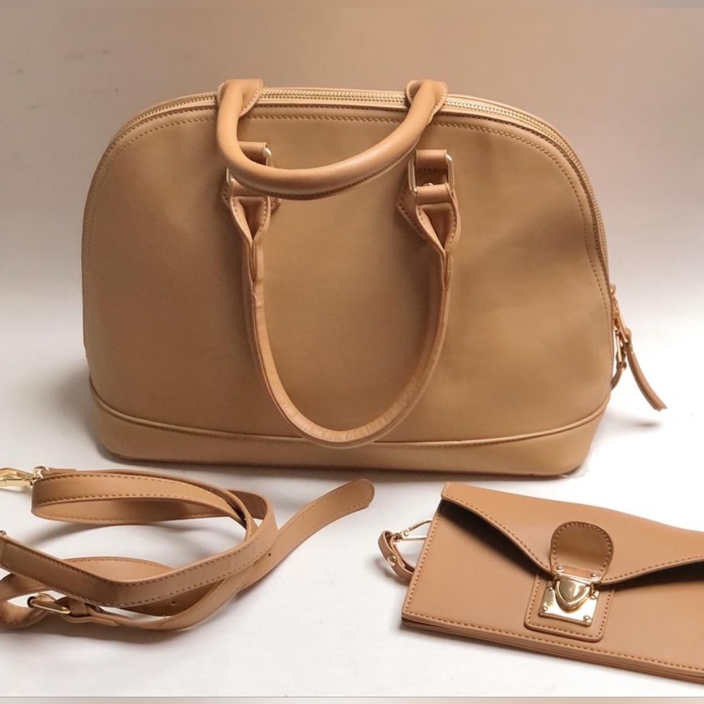 Handbag Tote Bag Faux Leather beige  Crossbody Purse .